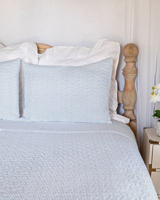 Ticking Stripe Quilt-Light Blue