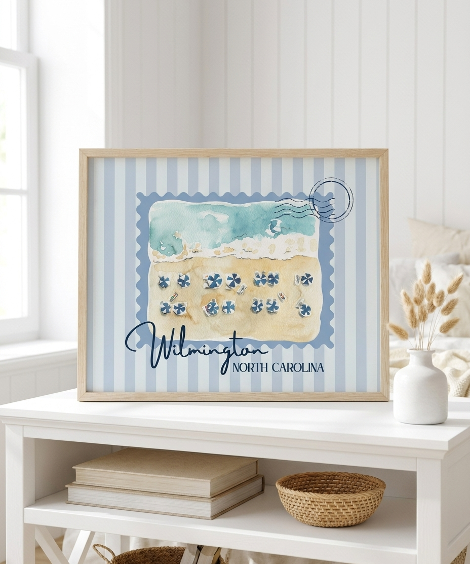 Wilmington NC Vintage Stamp Print – Coastal Wall Art Gift