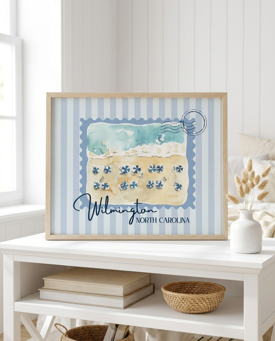 Wilmington NC Vintage Stamp Print – Coastal Wall Art Gift