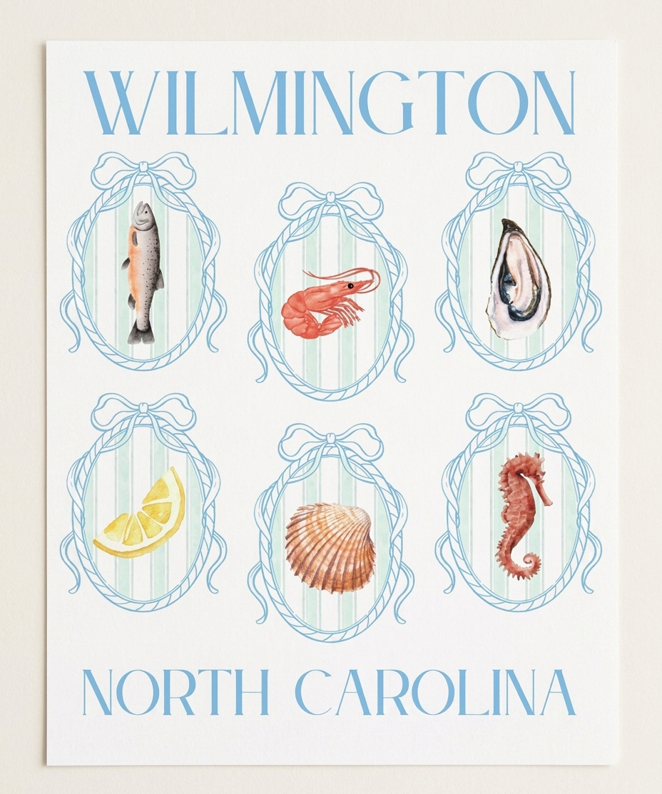 Wilmington Sea Life Print Artwork – Coastal Ocean Wall Art Gift (detail view 2)