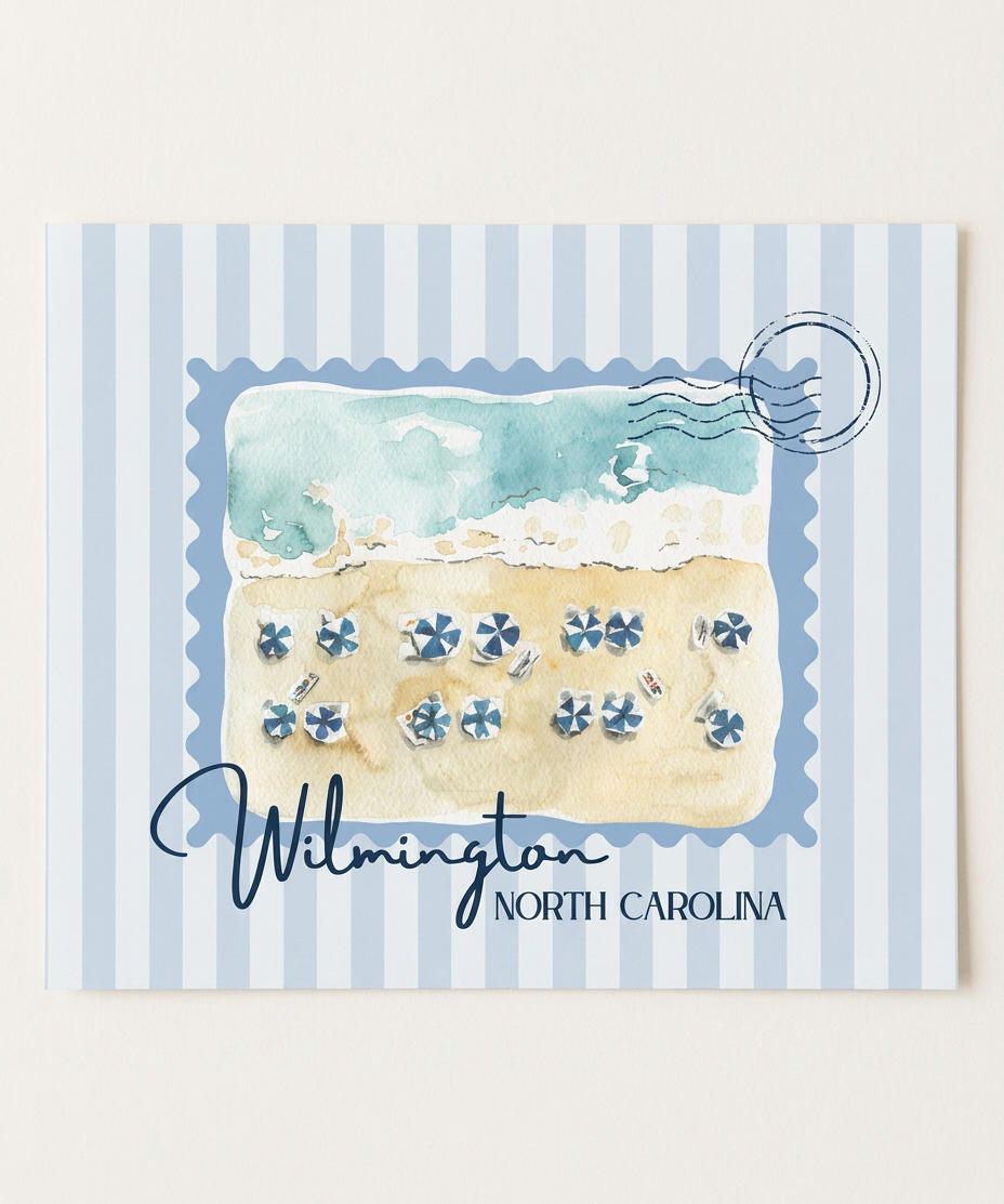 Wilmington NC Vintage Stamp Print – Coastal Wall Art Gift (detail view 2)