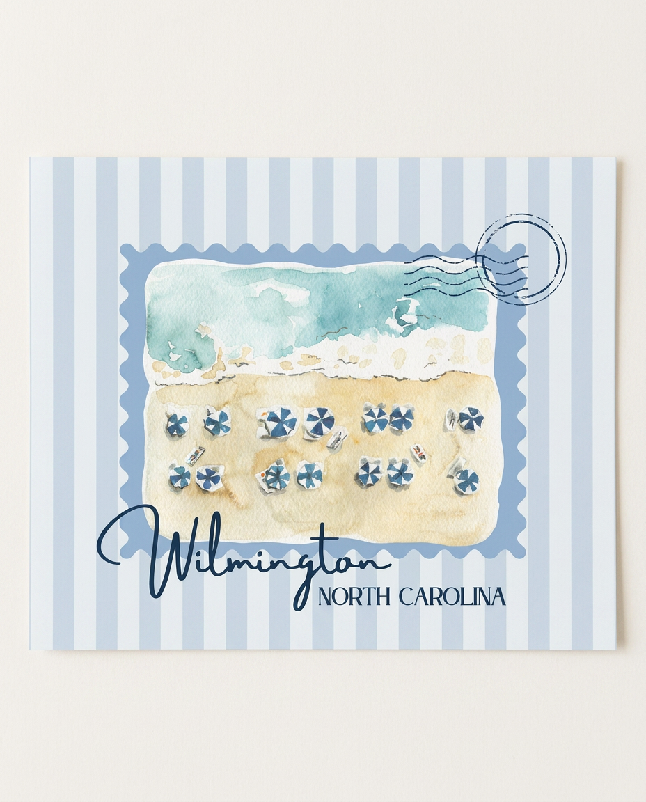 Wilmington NC Vintage Stamp Print – Coastal Wall Art Gift (detail view 2)