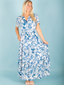 Blue and White Floral V-Neck Tiered Dress