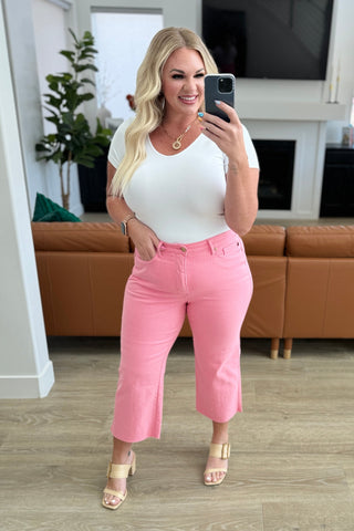 Pink Wide Leg Crop Jeans