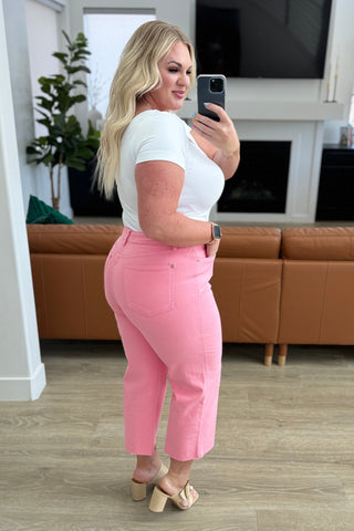 Pink Wide Leg Crop Jeans