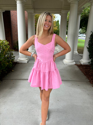 Poplin Corset Ruffle Mini Dress