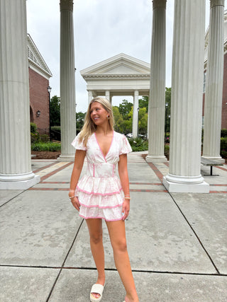 Floral Lace Puff Mini Dress