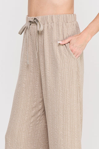 Jacquard Knit Elastic Tie High Waist Wide Leg Pants