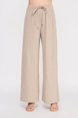 Jacquard Knit Elastic Tie High Waist Wide Leg Pants