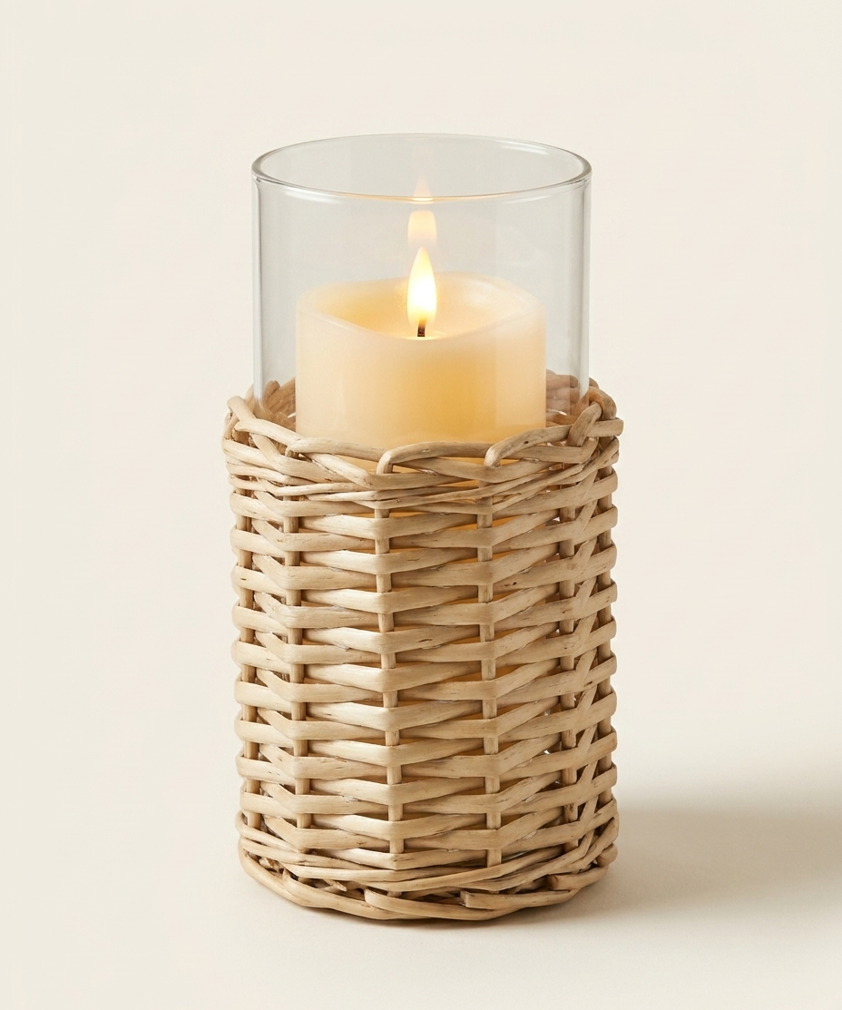 LED Glass Wicker Candle – Coastal Decorative Glass Wicker LED Candle for Home (detail view 2)
