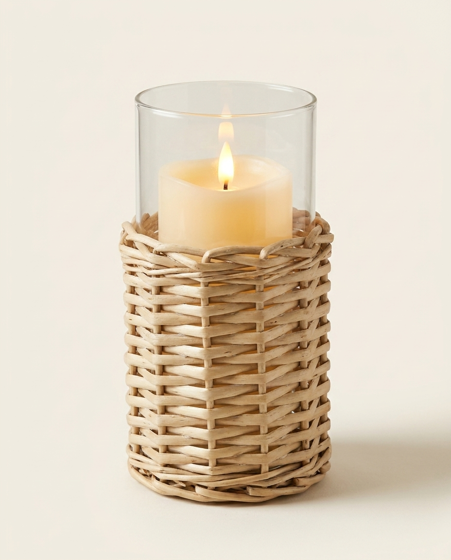 LED Glass Wicker Candle – Coastal Decorative Glass Wicker LED Candle for Home (detail view 2)
