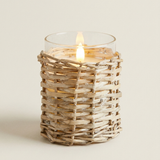 LED Glass Wicker Candle – Coastal Decorative Glass Wicker LED Candle for Home