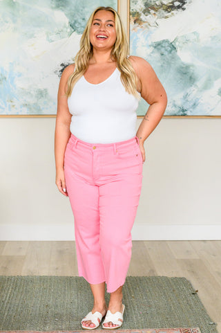 Pink Wide Leg Crop Jeans