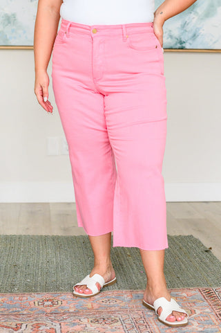 Pink Wide Leg Crop Jeans