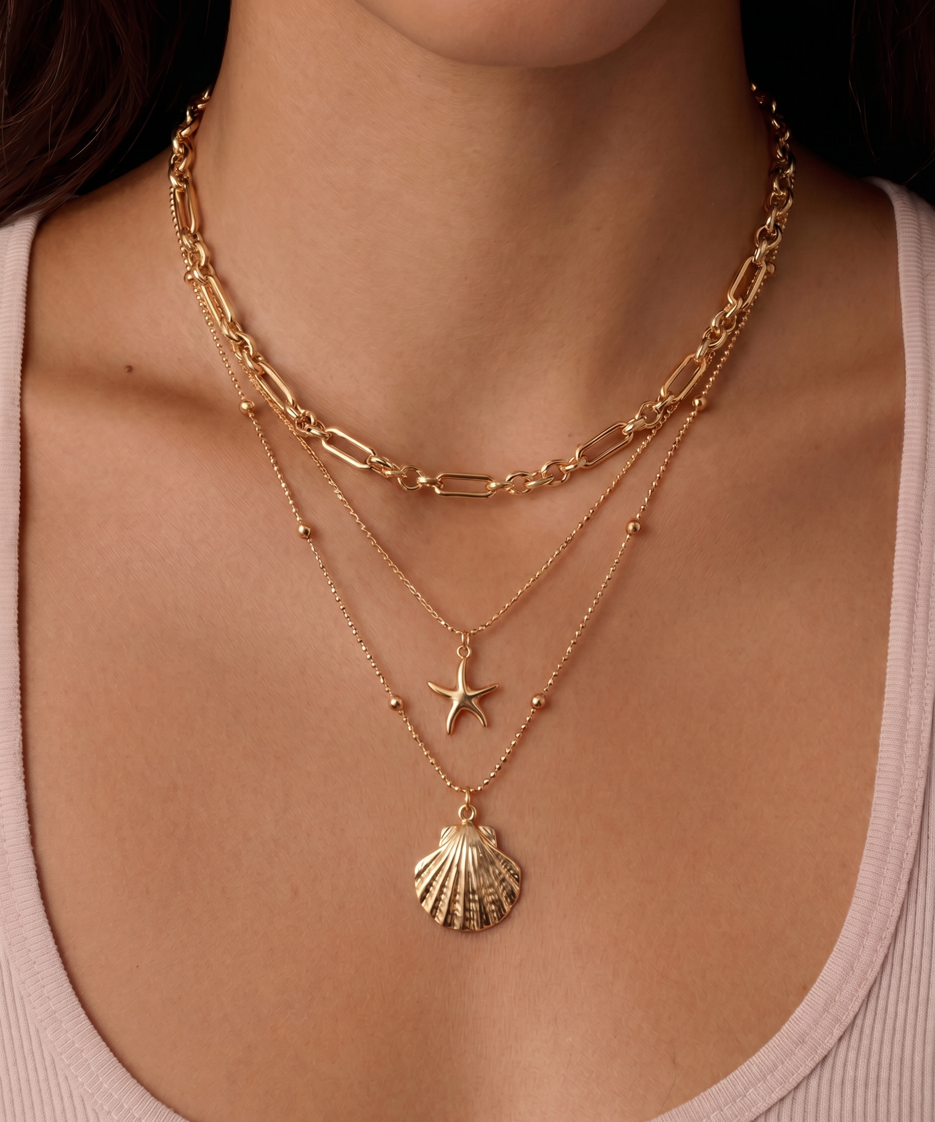 Waterproof Layered Sealife Necklace – Gold-Plated, Tarnish-Free & Hypoallergenic (detail view 2)