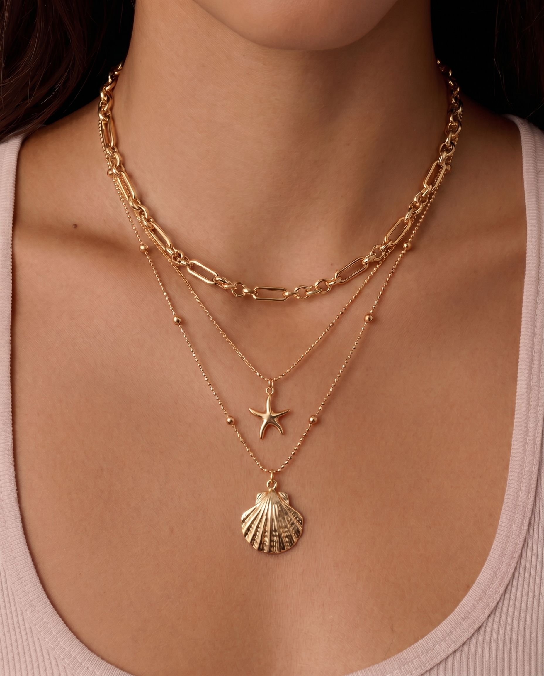 Waterproof Layered Sealife Necklace – Gold-Plated, Tarnish-Free & Hypoallergenic (detail view 2)