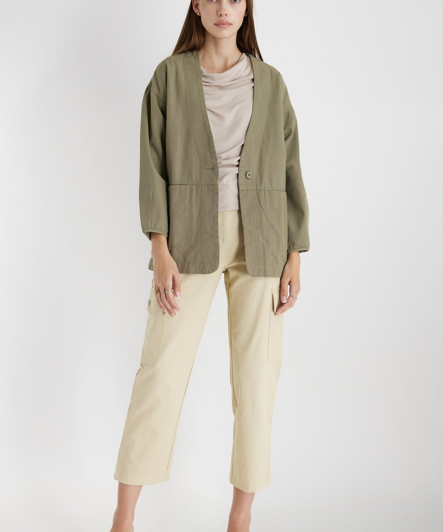 Light Weight Single Button V-Neck Jacket