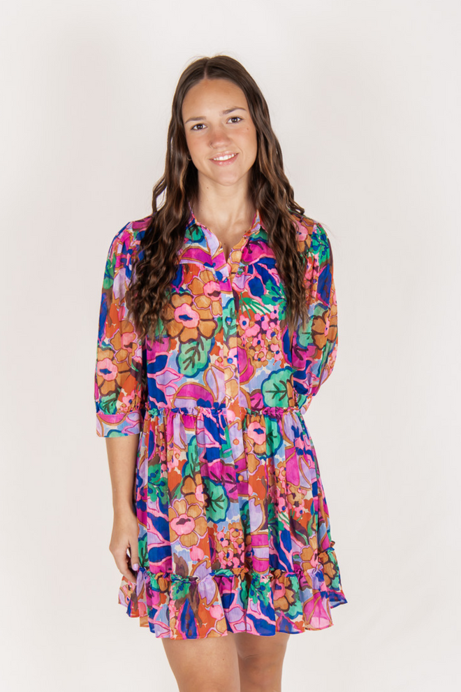 Long Sleeve Tiered Floral Dress