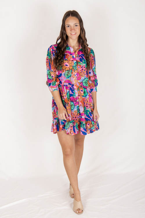 Long Sleeve Tiered Floral Dress