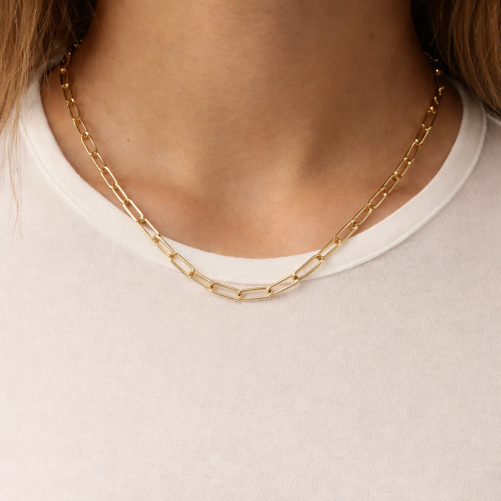 Waterproof Gold Paperclip Chain Necklace — Charm-Ready Layering Necklace (detail view 2)