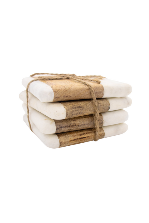 Marble & Wood Coaster Set