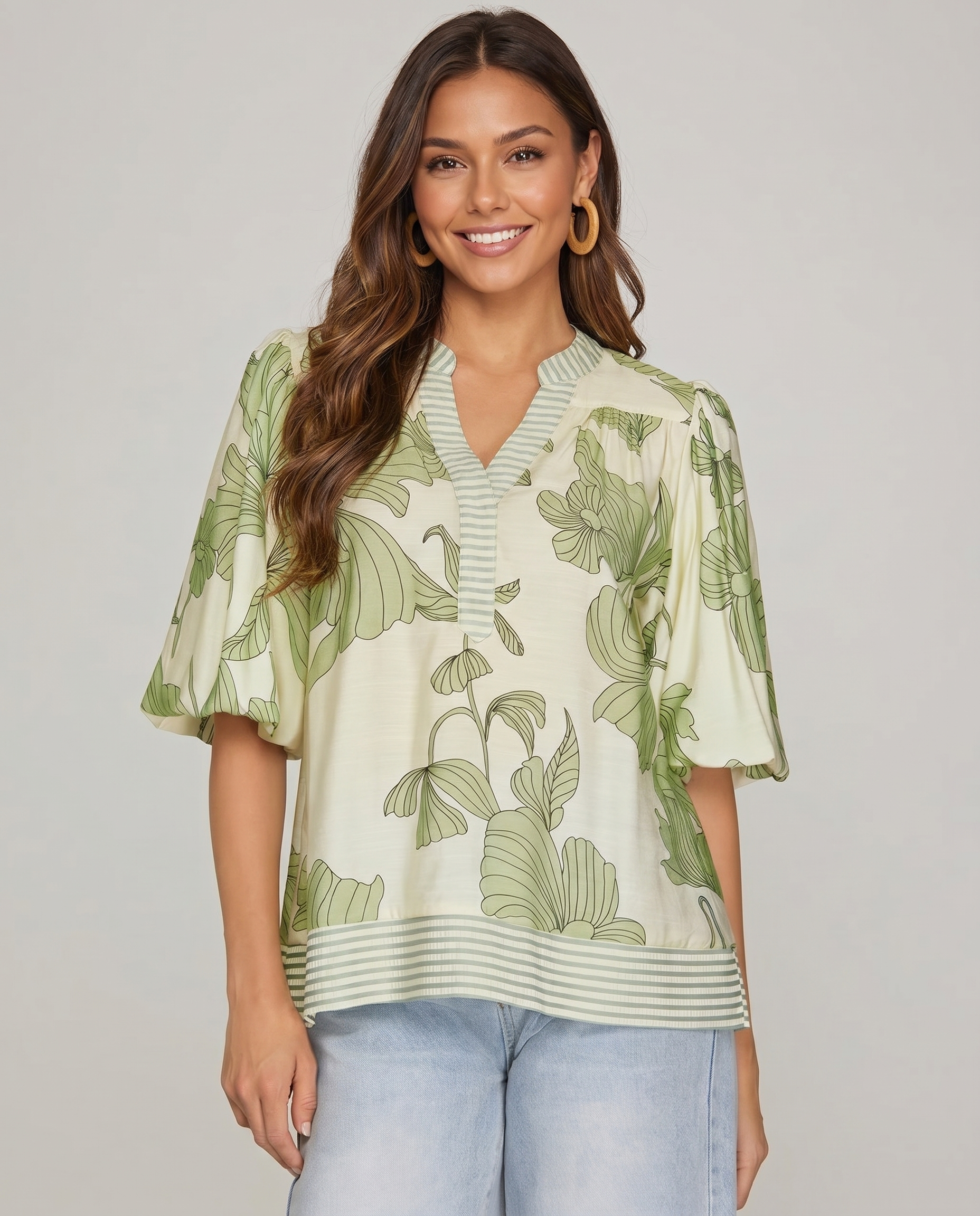 Maribel Floral Stripe Trim Top (detail view 2)