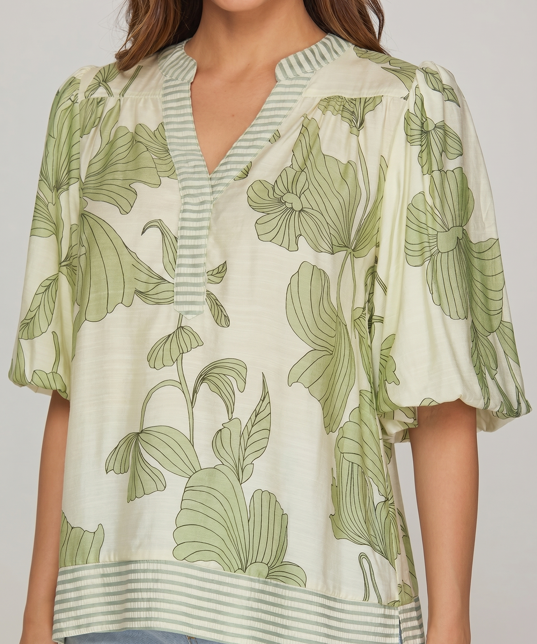 Maribel Floral Stripe Trim Top