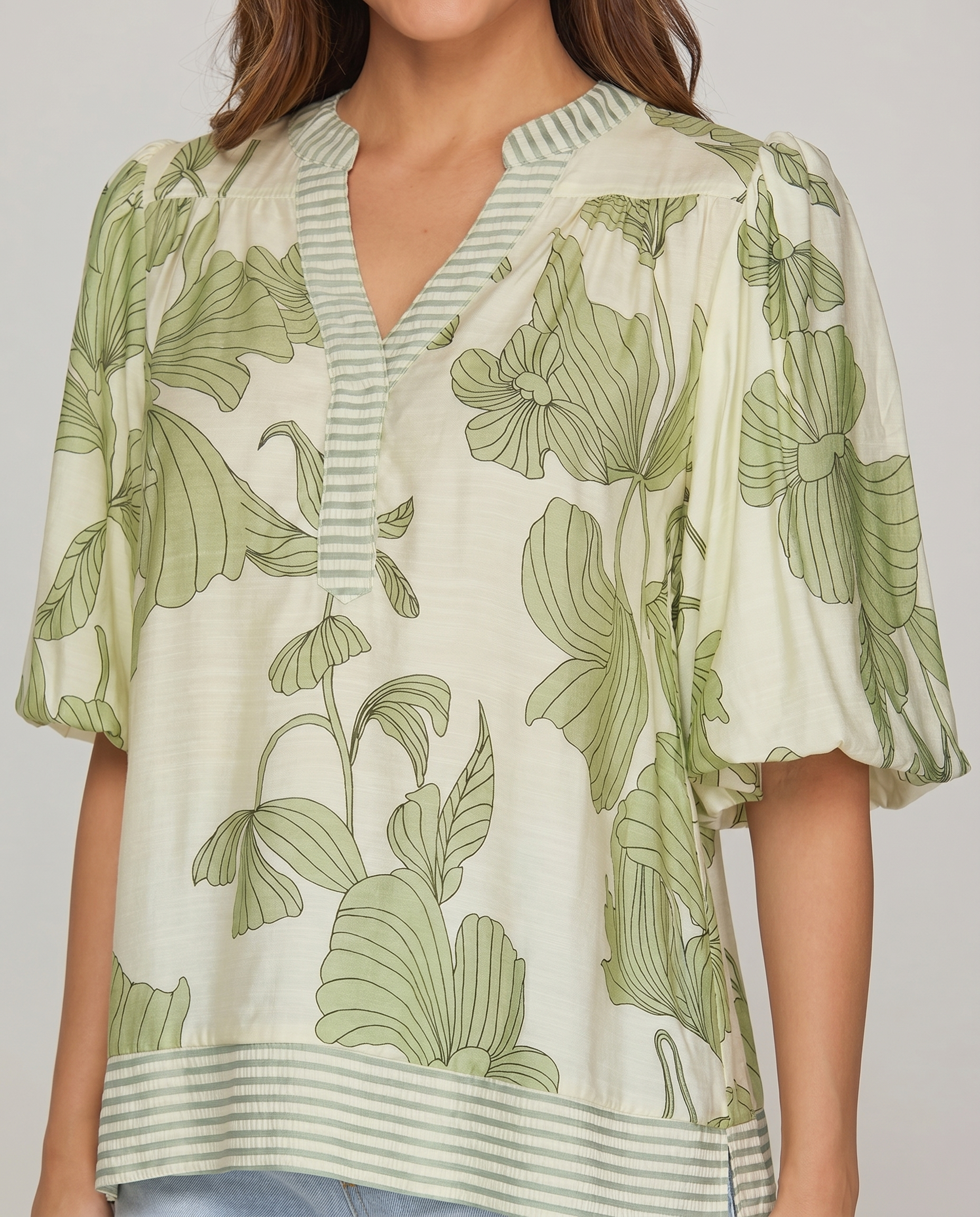 Maribel Floral Stripe Trim Top (detail view 3)