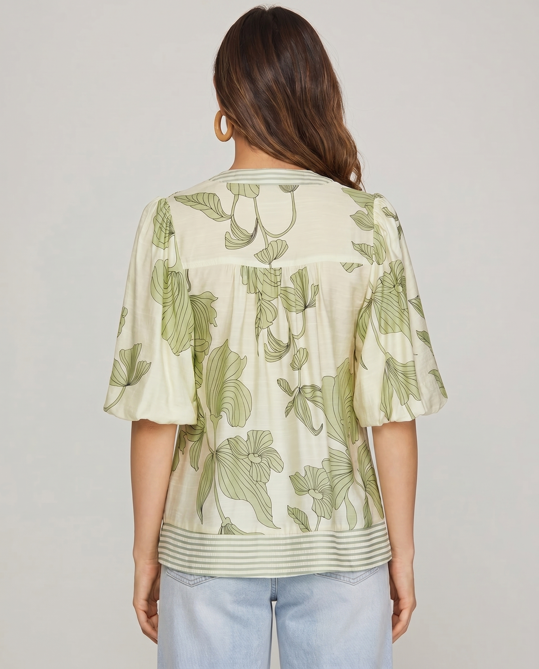 Maribel Floral Stripe Trim Top (detail view 4)