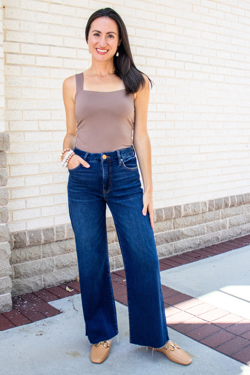 Mid-Wash High Rise Wide Leg Jeans