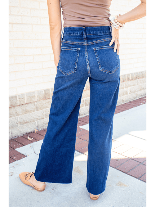 Mid-Wash High Rise Wide Leg Jeans