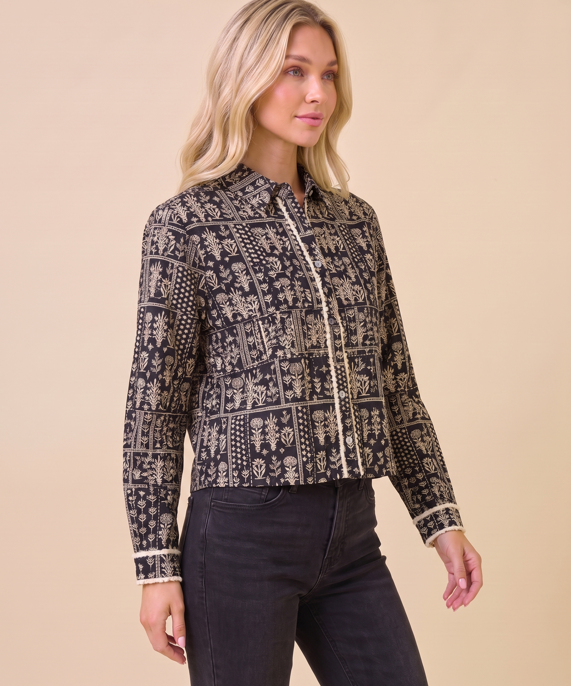 Midnight Botanical Button Down Top