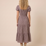 Mocha Plaid Corset Tiered Midi Dress