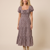 Mocha Plaid Corset Tiered Midi Dress