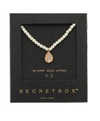 Pave CZ Teardrop Pendant Pearl Necklace