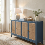 Navy Cane Four Door Sideboard