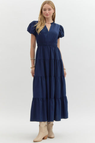 Puff Sleeve Tiered Maxi Dress