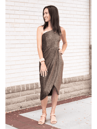 One Shoulder Gold Glitter Dress