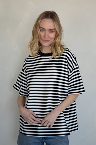 Oversized Boxy Fit Drop Sleeve Stripe Shirt