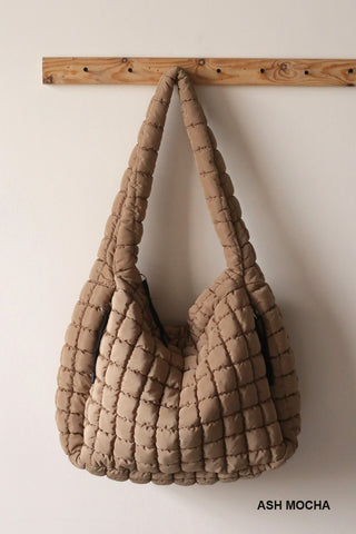 Oversized Quilted Crossbody Bag - Ash mocha