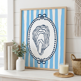 Blue and White Oyster Stripe Coastal Wall Art Print – 8x10 Coastal Home Decor