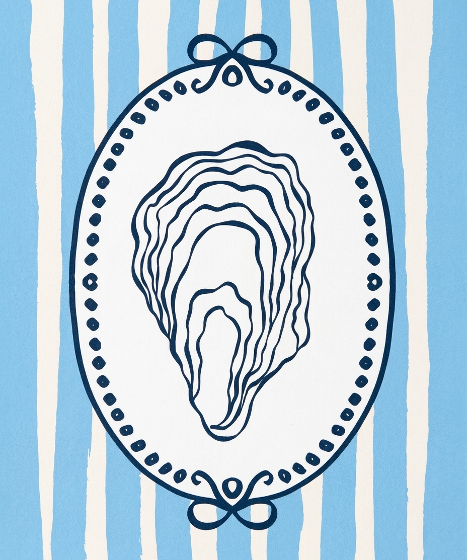 Blue and White Oyster Stripe Coastal Wall Art Print – 8x10 Coastal Home Decor (detail view 2)