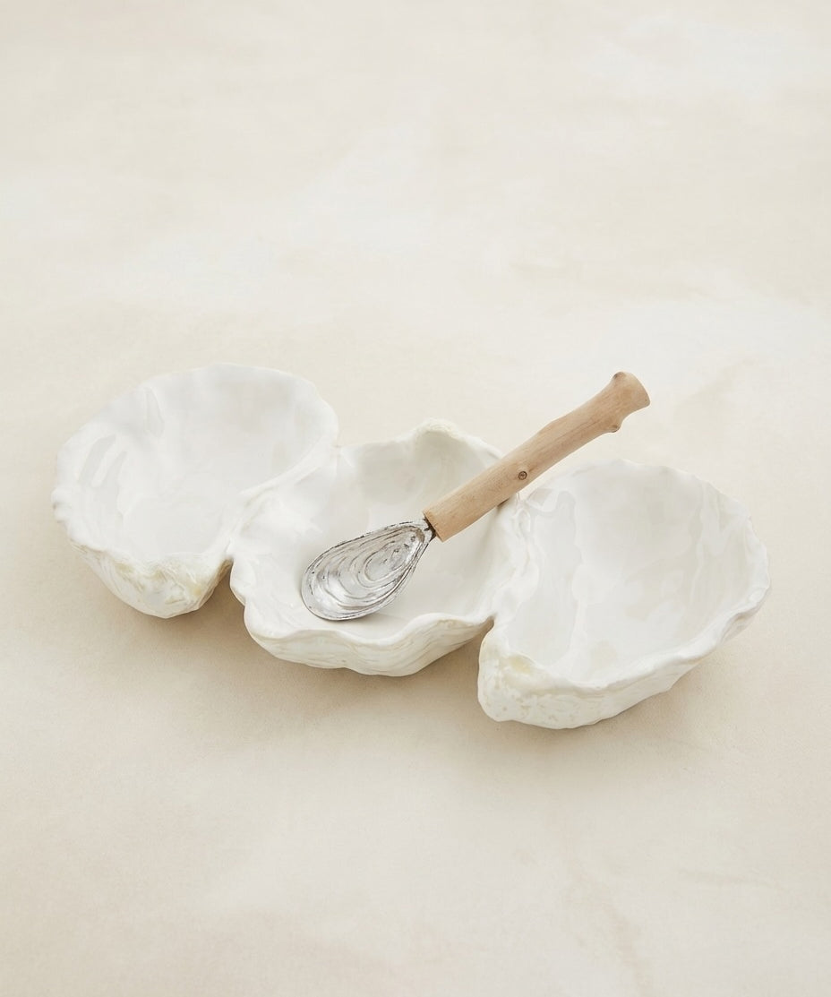 Coastal Oyster Shell Triple Dip Dish & Driftwood Serving Set (detail view 2)