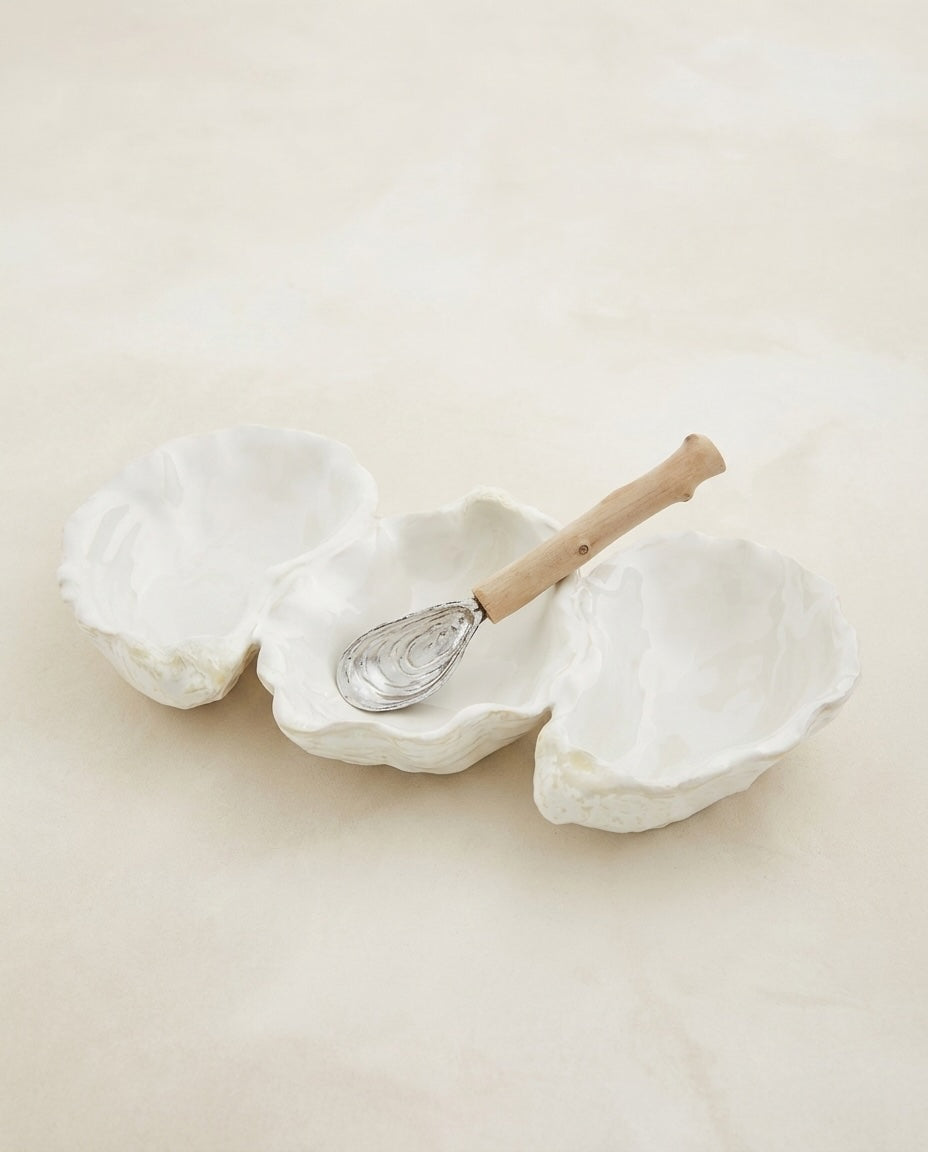 Coastal Oyster Shell Triple Dip Dish & Driftwood Serving Set (detail view 2)