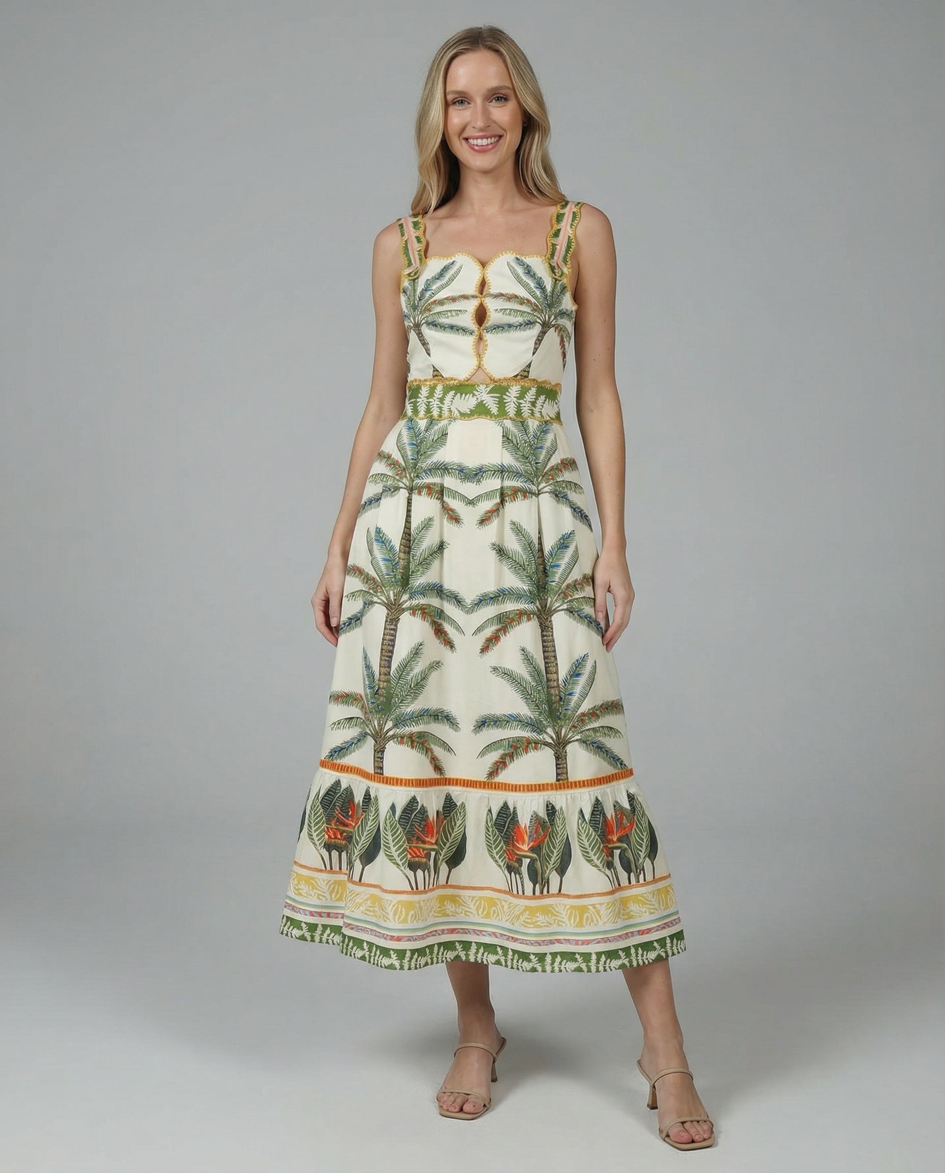 Palm Haven Tropical Cutout Midi Dress (detail view 3)