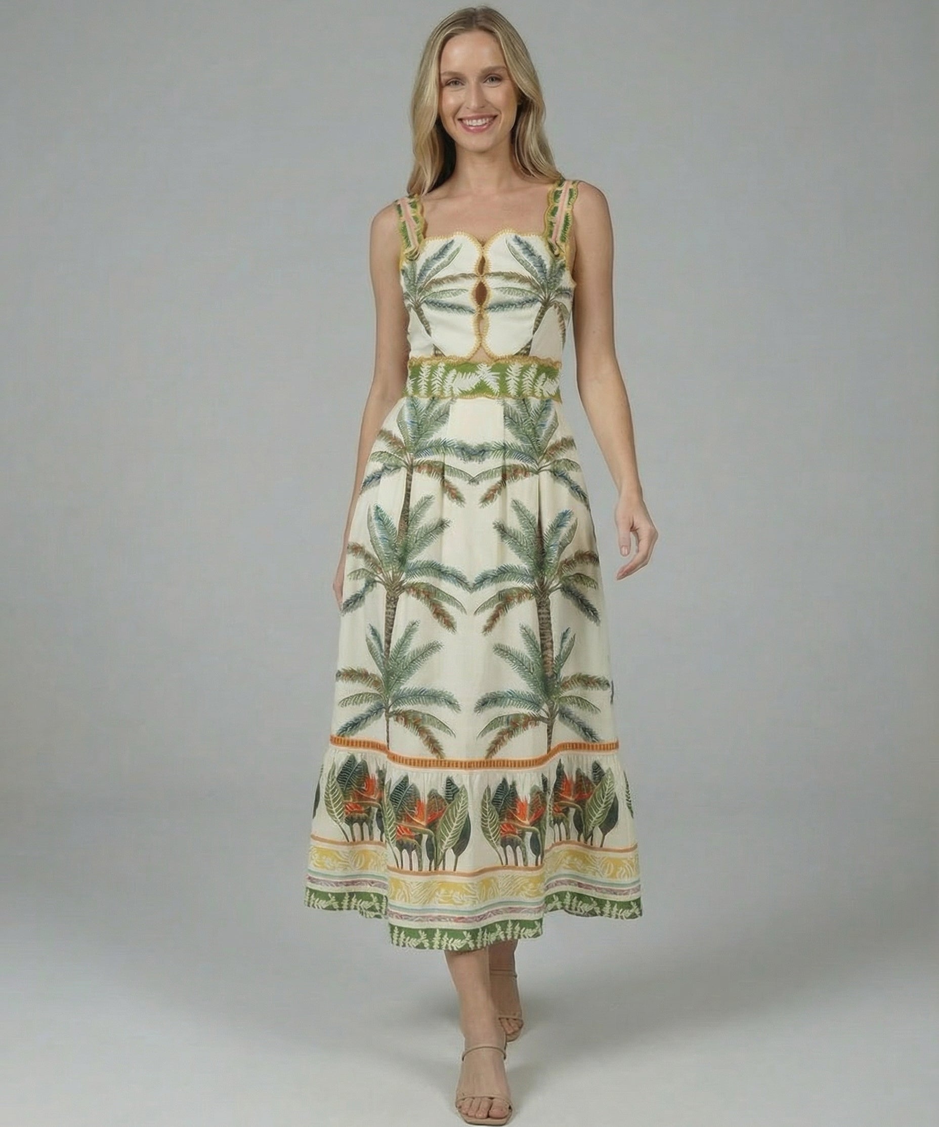 Palm Haven Tropical Cutout Midi Dress