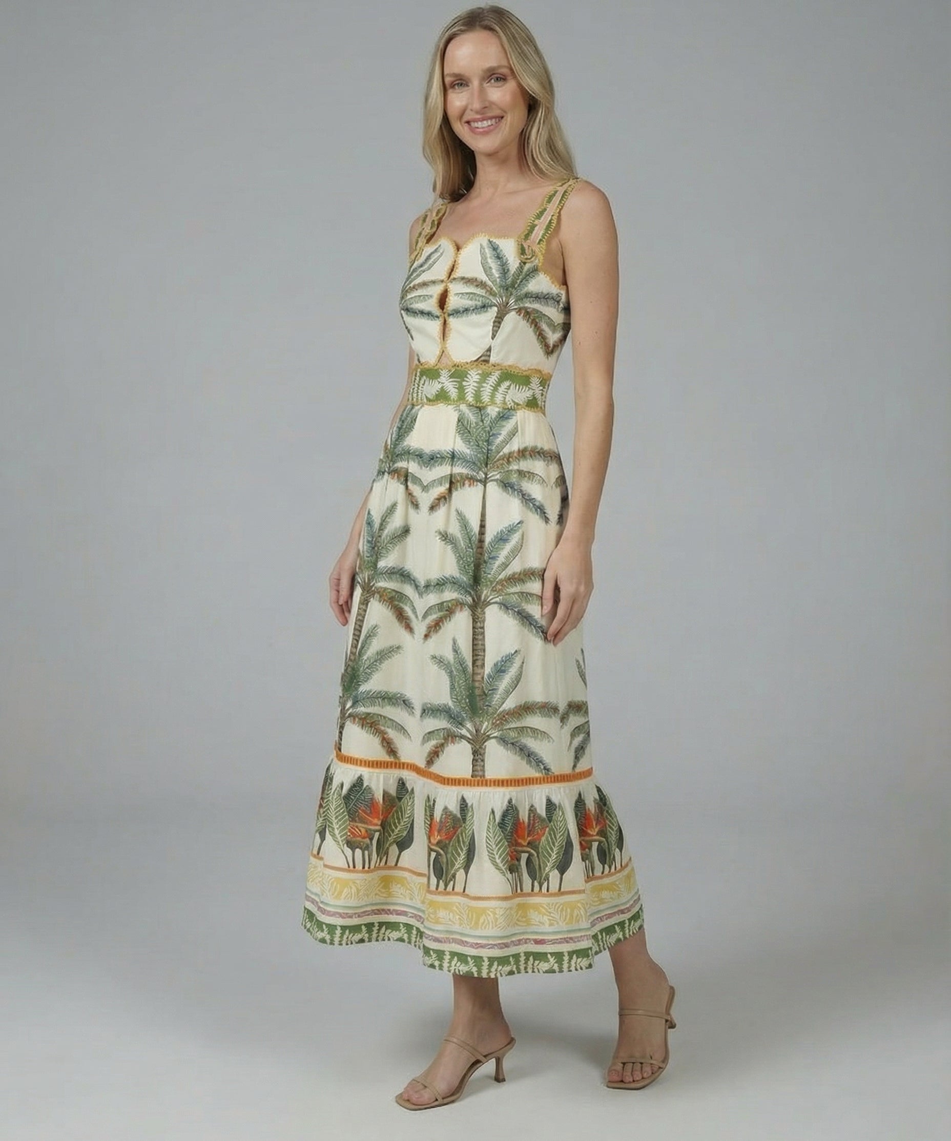 Palm Haven Tropical Cutout Midi Dress (detail view 2)