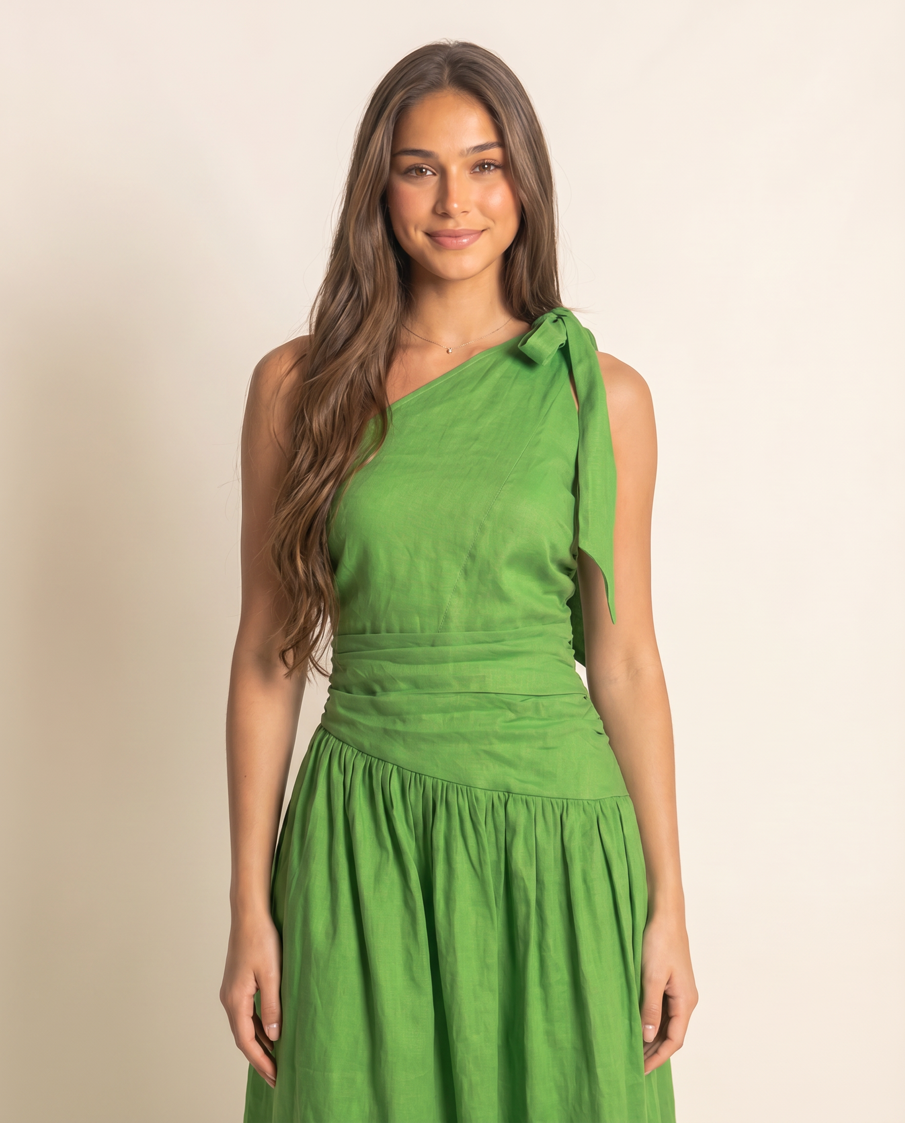 Palm One Shoulder Linen Maxi Dress (detail view 2)