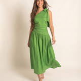 Palm One Shoulder Linen Maxi Dress