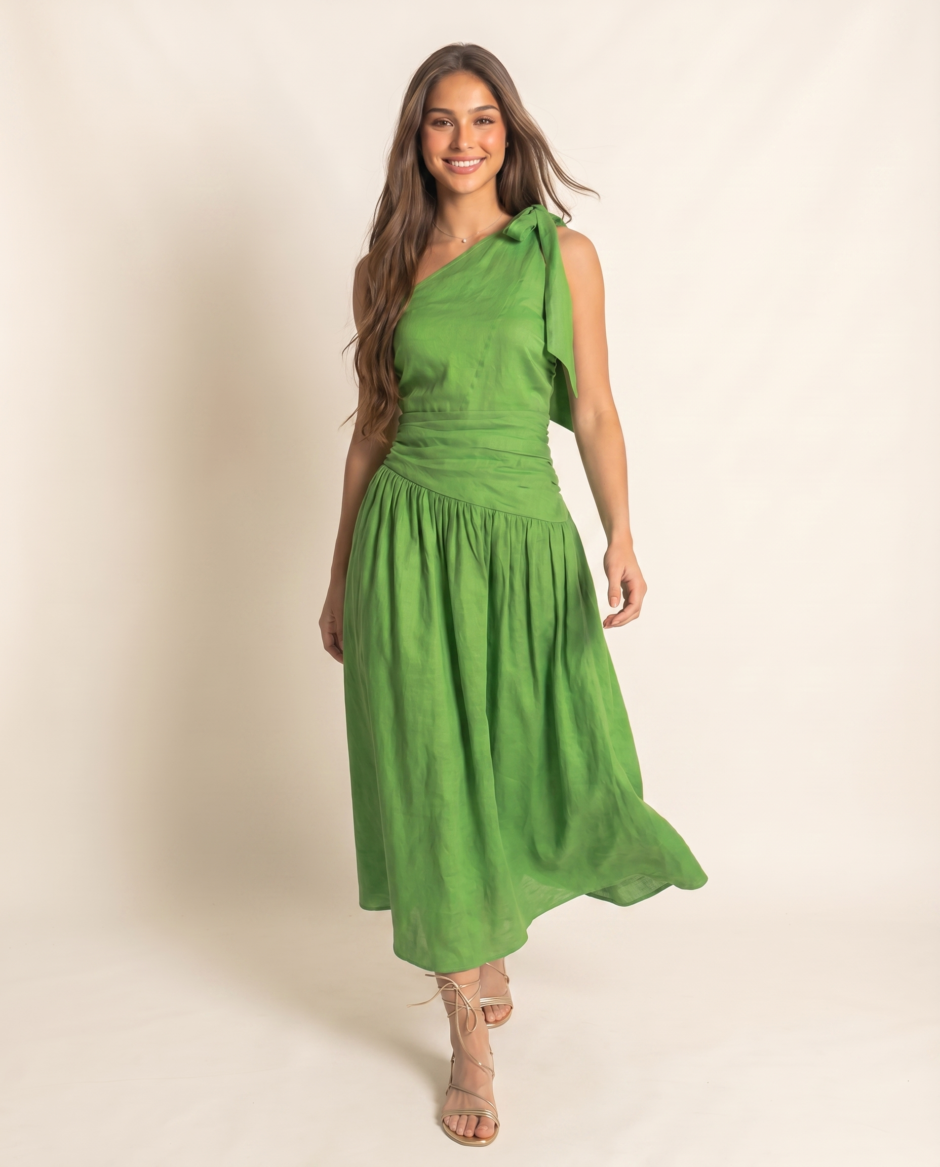 Palm One Shoulder Linen Maxi Dress
